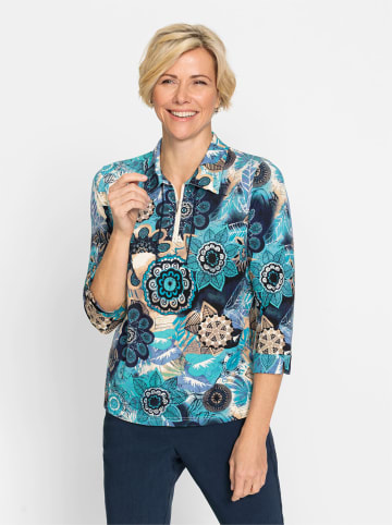 WITT WEIDEN Poloshirt in aquamarin-ecru-bedruckt