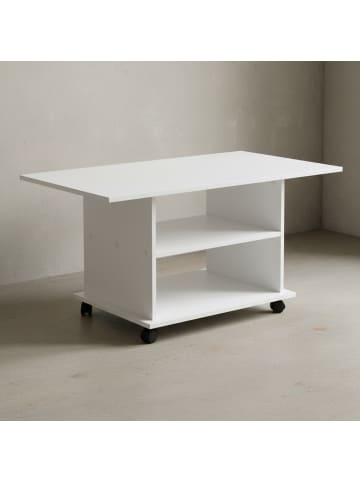 KADIMA DESIGN Couchtisch SEGRE: Stilvoll, 2 Ablageflächen, Rollen, 95x51x54,5 cm in Weiß