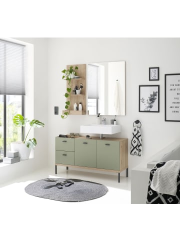 58 aufm Kessel BADMÖBEL-SET Ewa 119x38x190 Asteiche/Pinie Green matt Lack