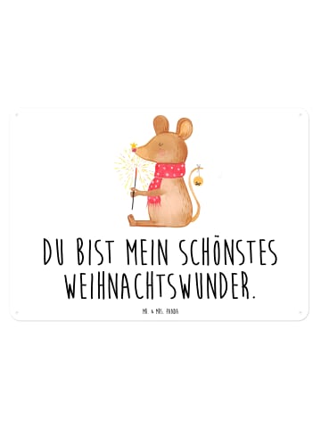 Mr. & Mrs. Panda Blechschild Maus Weihnachten mit Spruch in Weiß