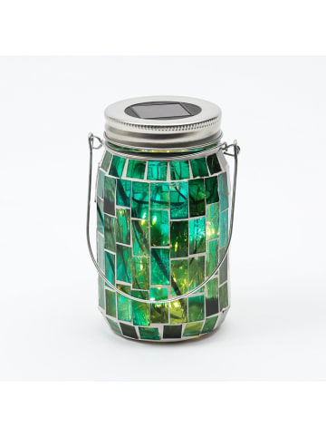 MARELIDA LED Solar Glas Windlicht Mosaik H: 13,5cm in grün