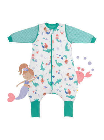 Schlummersack Schlafsack mit Füßen und umklappbaren Bündchen, 2.5 TOG in Weiß-Türkis