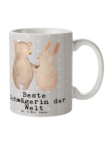 Mr. & Mrs. Panda Mug Hase Beste Schwägerin der Welt mit Spruch in Grau Pastell