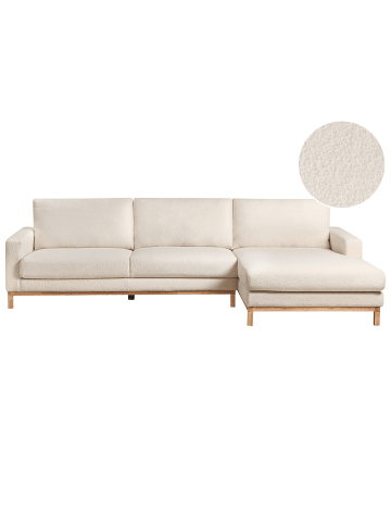Beliani Ecksofa SIGGARD in Weiß/Heller Holzfarbton - (W) 296 x (H) 82 x (L) 163 cm