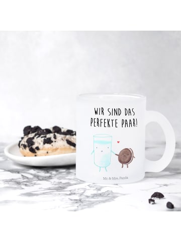 Mr. & Mrs. Panda Teetasse Glas Milch Keks mit Spruch in Transparent