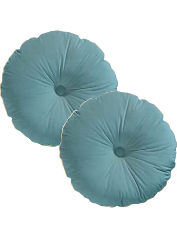 Erwin Müller Nicky-Velours, Samt Kissen rund 2er-Pack, gefüllt Manchester in türkis