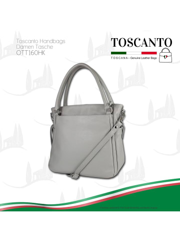 Toscanto Leder Handtasche, Umhängetasche Toscanto Tasche hellgrau ca. 38cm