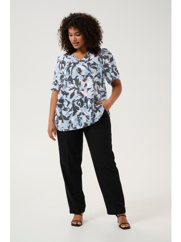 KAFFE curve Kurzarm-Bluse KCelona A-shape in Blue Flower Print
