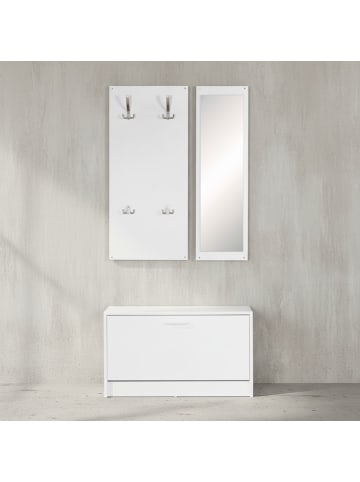 KADIMA DESIGN Wandgarderobe DELFT mit Spiegel, Weiß, 8 Paar Schuhe, 10 Haken in Weiß