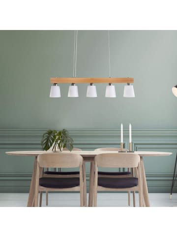 ZMH Pendelleuchte 5-flammige E27 in Weiß Holz Design L 102cm vintage