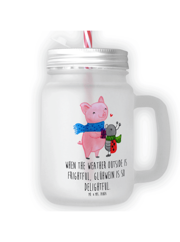 Mr. & Mrs. Panda Trinkglas Mason Jar Glühschwein Smörle mit Spruch in Transparent