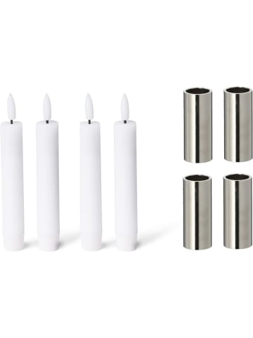 Novaliv Novaliv 2er-Set Stabkerzenhalter Silber 2,5x5cm mit LED-Kerzen batteri in Silber