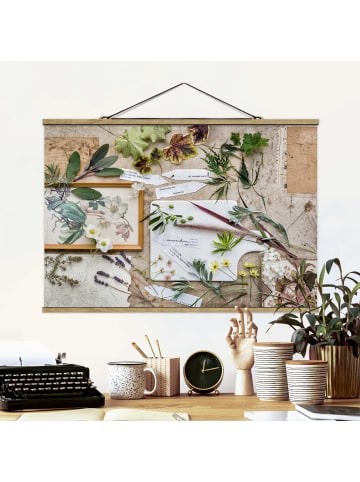 WALLART Stoffbild - Blumen und Gartenkräuter Vintage in Creme-Beige