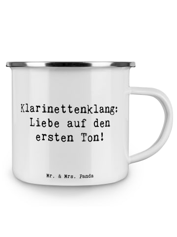 Mr. & Mrs. Panda Camping Emaille Tasse Spruch Klarinette Liebe  ... in Weiß