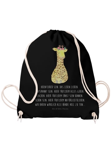 Mr. & Mrs. Panda Jutebeutel Giraffe Blumenkranz mit Spruch in Schwarz