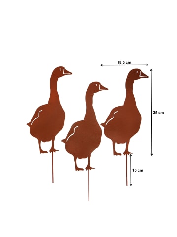 UNUS 3er Set Gartenstecker Rost Gänse in Braun