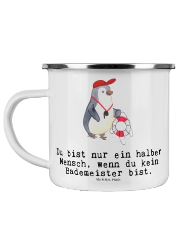 Mr. & Mrs. Panda Tasse Emaille Bademeister Herz mit Spruch in Weiß