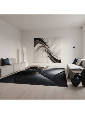 KADIMA DESIGN Teppich Kurzflor Waschbar Ombre INN Strapazierfähig OEKO-TEX in Schwarz