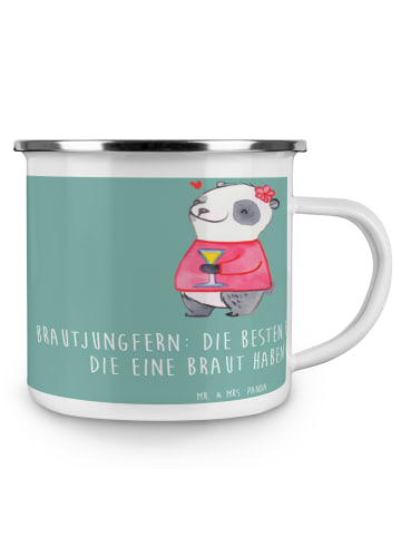 Mr. & Mrs. Panda Campingbecher Beste Brautjungfern mit Spruch in Meeresbrise