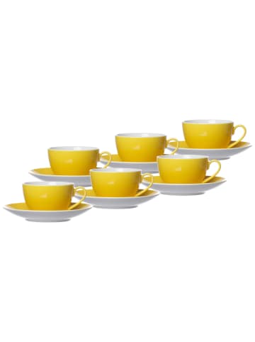6er Set Kaffeetassen mit Untertassen Doppio in Gelb 200 ml