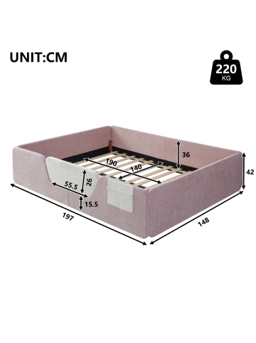 ABRIHOME Polsterbett in Beige 140x190 cm mit Sicherheitsgittern Stofftasche Samt