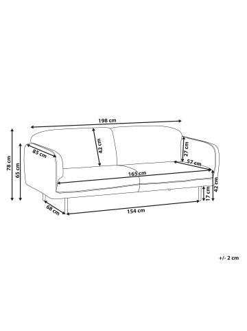 Beliani 3-Sitzer Sofa TONSBERG in Weiß/Schwarz - (W) 198 x (H) 78 x (L) 85 cm
