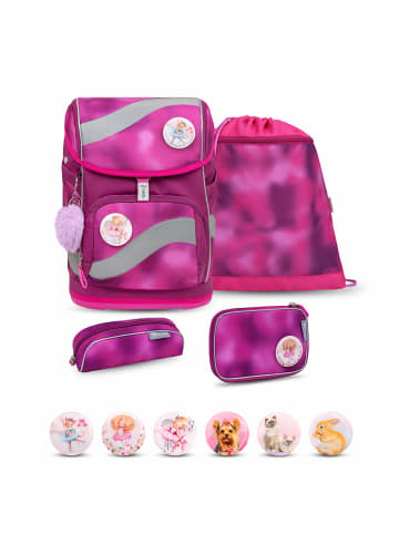 Belmil 5tlg-Set: Schulranzen Set Smarty Shiny Pink in Pink H37xL26xT18 cm