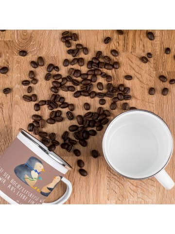 Mr. & Mrs. Panda Camping Emaille Tasse Hochzeitsreise Ewige Lieb... in Braun Pastell