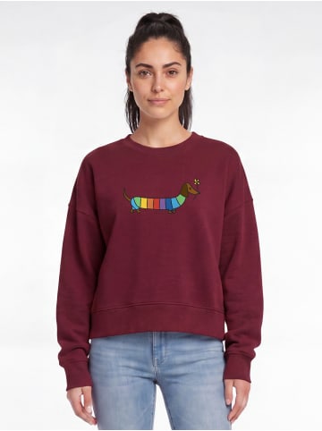 wat? Apparel Sweatshirt Regenbogen Dackel in Weinrot