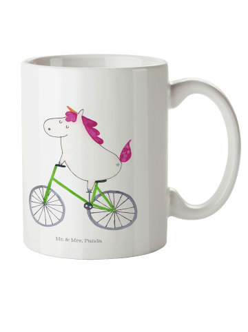 Mr. & Mrs. Panda Tasse Einhorn Radfahrer ohne Spruch in Weiß