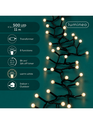 LUMINEO Lichterkette CHERRY Compact Twinkle 500 LED 11 m, schwarzes Kabel in warm weiß