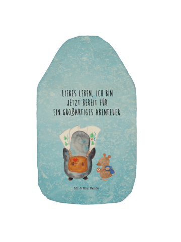 Mr. & Mrs. Panda Wärmflasche Pinguin & Maus Wanderer mit Spruch in Eisblau