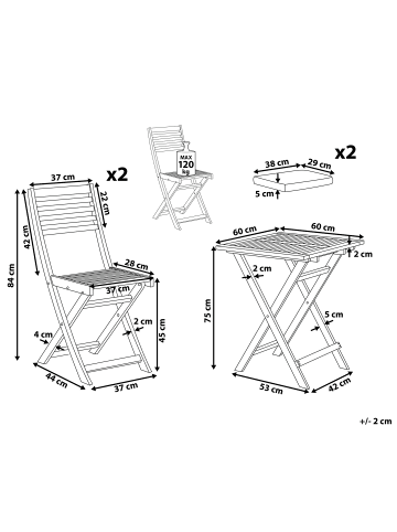 Beliani 3-tlg Bistro Set FIJI in Braun/Weiß/Gelb