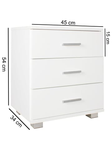 KADIMA DESIGN Nachtkonsole LATINA Holz Nachttisch modern mit 3 Schubladen weiss in Weiß