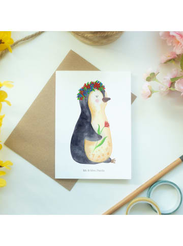 Mr. & Mrs. Panda babykarte Pinguin Blumen ohne Spruch in Weiß