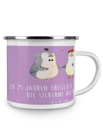 Mr. & Mrs. Panda Camping Emaille Tasse 25. Hochzeitstag Silberne... in Lavendeltraum