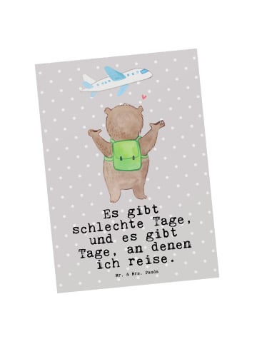 Mr. & Mrs. Panda Fotokarte Bär Reisen mit Spruch in Grau Pastell