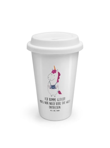 Mr. & Mrs. Panda Kaffeebecher Einhorn Fotograf mit Spruch in Weiß