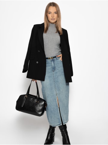 SASSYCLASSY Midi Jeans Rock mit Schlitz in Blau