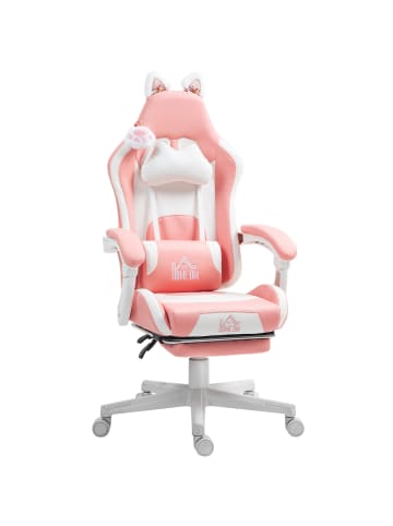 HOMCOM Gaming Stuhl-65L x 62B x 116-124H cm-Rosa