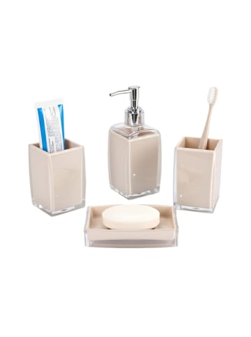 Cheffinger 4-teilig, Seifenspender, Zahnbürstenhalter, Schale & Organizer in Beige