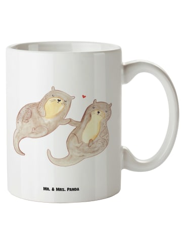 Mr. & Mrs. Panda Steinguttasse Otter Hände halten ohne Spruch in Weiß