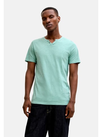 Jack & Jones T-Shirt 'JJESPLIT NECK TEE' in türkis-meliert