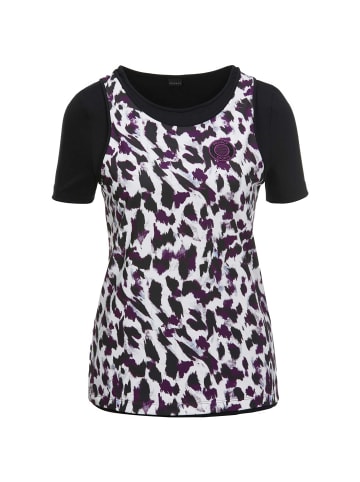 MADELEINE Two-in-One-Laufshirt im Leo-Look in creme / purple / multicolor