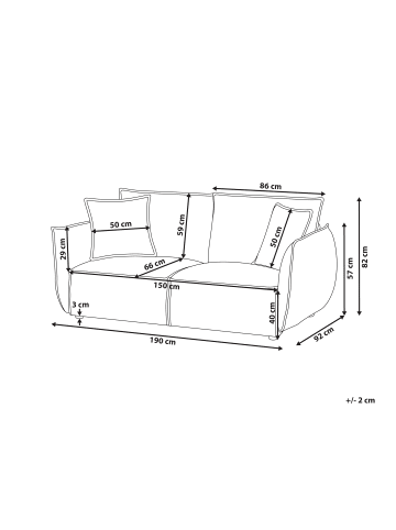 Beliani 3-Sitzer Sofa KUNES in Blau - (W) 190 x (H) 82 x (L) 92 cm