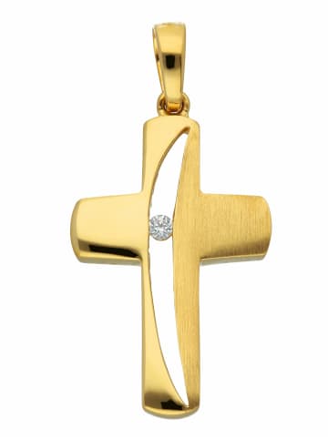 Adeliás 333 Gold Kreuz Anhänger mit Zirkonia in gold