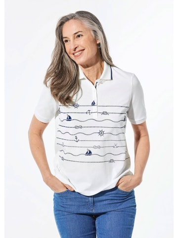 GOLDNER Poloshirt in weiß / marine / gemustert