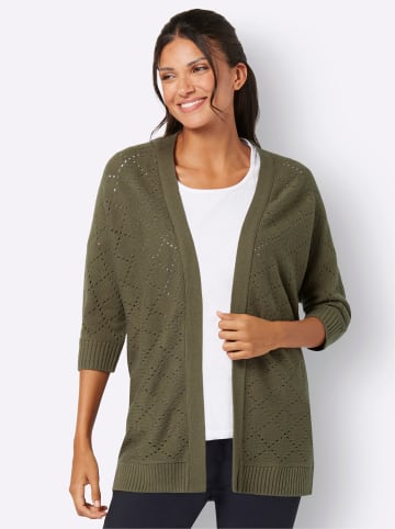 Sieh an! Ajourstrickjacke in khaki