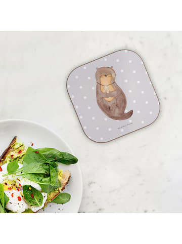 Mr. & Mrs. Panda Tischuntersetzer Otter Muschel ohne Spruch in Grau Pastell