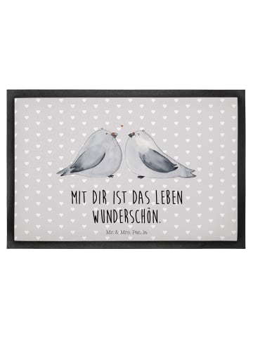 Mr. & Mrs. Panda Fußmatte Turteltauben Liebe mit Spruch in Grau Pastell